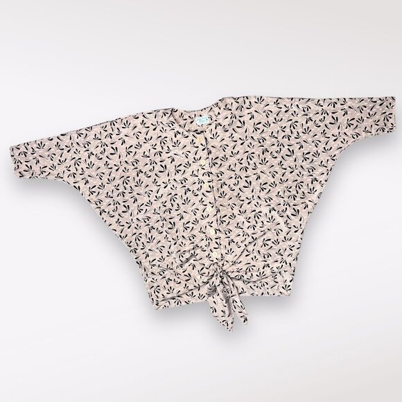 Vintage Lady Carol 3/4 Sleeve Button Shirt Tie Front Petite Large - Picture 10 of 10